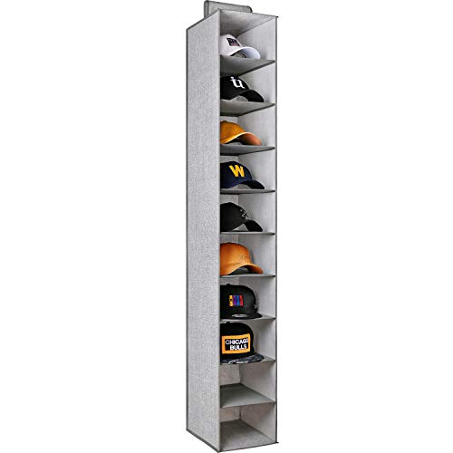 Criusia Hanging Hat Organizer 10 Shelves, Closet Hanging Organizer for Hat Storage, Foldable