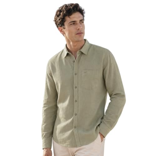 Image of Nobero Breezy Premium Linen Cotton Shirt for Men | Stylish Casual Shirts for Men | Semi Cut Collar | Box Pleat | Curved Hem | Regular Fit | Full Sleeve | S-XXXL
