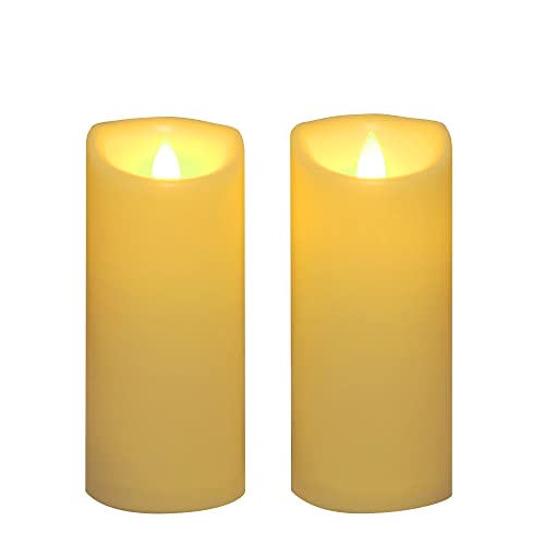 Image of CANDLE CHOICE Outdoor Battery-Operated Flameless Candles with Remote Timer Waterproof Flickering Plastic Electric LED Pillar Lights for Lantern Patio Garden Wedding Halloween Christmas 3 inchx7 inch 2 Pack
