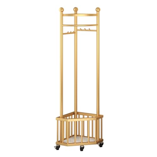 Porte-manteau sur pied doré au design d'angle pour optimiser votre entrée