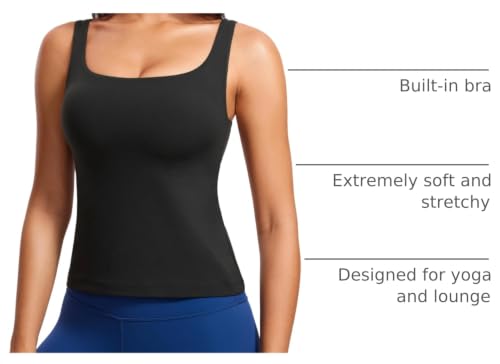 Image of CRZ YOGA Butterluxe Scoop Neck Tank Tops | Light Support, Built in Bra, Removable Pads, Yoga, Extremely Soft, U Back, Wide Straps, for Women