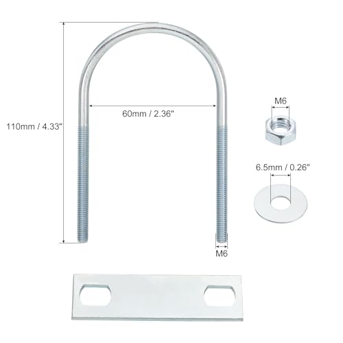 Image of uxcell Round U-Bolts, 8 Set 60mm Inner Width 110mm Length M6 Zinc-Plated Carbon Steel U Clamp Bolt with Nuts and Plates, for Boat Trailer