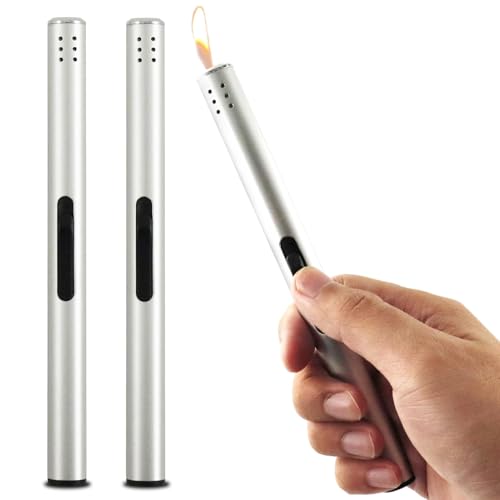 2 x Stabfeuerzeug, Stabfeuerzeug Gas Nachfüllbar, Winddicht Feuerzeug Lang für Camping im Freien, Grill, Küche, Geschenke für Männer (Verkauft...