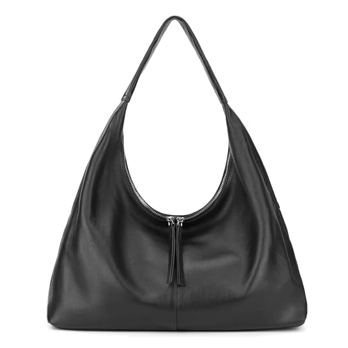 befen Leather Slouchy Hobo Bags for Women, Ultra Soft Full Grain Leather Large Tote Bag,Lightweight Tote Purses Foldable Black Shoulder Handbag, Oversized Hobo Bags for Women Work Travel
