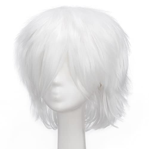 S-Noilite Unisex Short Straight Cosplay Hair Wig Women Mens Male Fashion Anime Party Fancy Style Costume Synthetic Full Wigs White #TOP2
