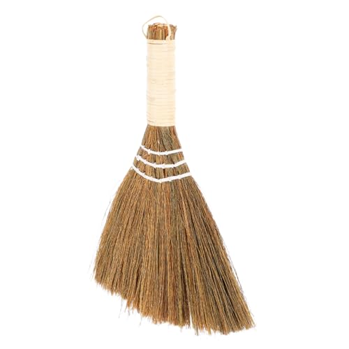 Cabilock Handmade Floor Brush Soft Broom for Indoor Cleaning Straw Braided Sweep Broom for Home and Car
