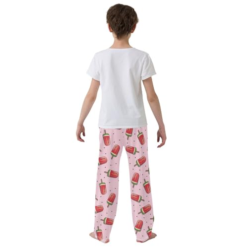 Watermelon Ice Cream Print Boys Long Pants Soft Trousers Elastic Waist Kids Lounge Bottoms with Pockets S-XL3