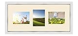 RK Cadres Cornice portafoto Multipla Avorio 2 Foto(s) 20x15 And 1 Foto(s) 15x20 Passepartout, Cornice portafoto 70x30 cm Bianco con Filo d'Argento, 3.4 Centimetri di Larghezza
