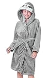 CityComfort Bademantel Kinder, Faultier Morgenmantel Flauschig, Fleece Bademantel Mädchen, Morgenmantel Kinder und Teenager 7-14 Jahre (Grau Faultier, 9-10 Jahre)