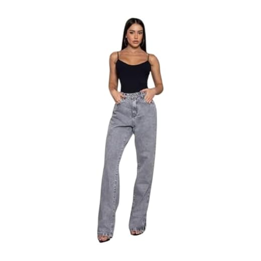 Calça Jeans Fem Reta Cintura Alta Cinza 24825 Cinza Consciência Jeans (BR, Numérico, 36, Regular, Regular)