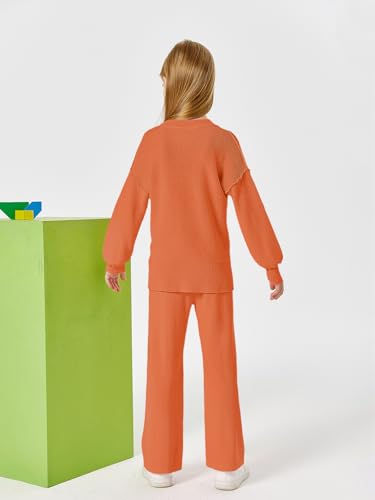 Image of Haloumoning Girls 2 Piece Outfits Kids Long Sleeve Crewneck Sweater Drawstring Wide Leg Long Pants Sweatsuits Sets 5-14T
