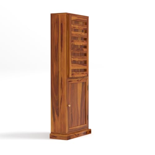 Image of Sheesham Wood Study Table with Bookshelf & Storage Cabinet | Space Saving Writing Desk for Home Office & Study Room (Honey Finish)