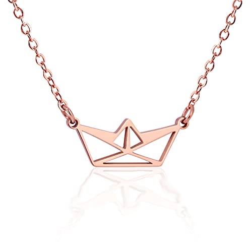 HANFLY Collier en forme de bateau en papier plaqué or rose 18 carats avec rallonge de 3,8 cm