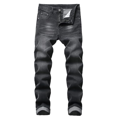 Men Mid Waist Stretch Jeans Vintage Washed Skinny Straight Ankle Length Trousers Folds Denim Pencil Pants