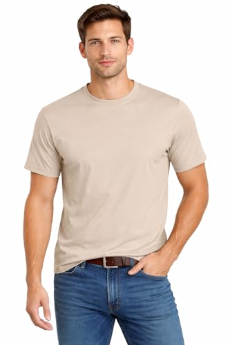 Men’s Cotton Round Neck T-Shirts| Breathable Regular Fit Budget Friendly Short Sleeve | Khaki Color| Size Large