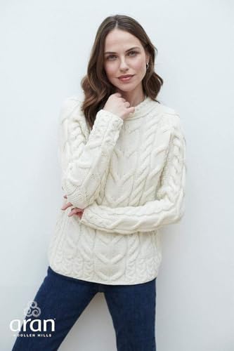 Image of Aran Woollen Mills - Carraig Donn Ladies Irish Multi Cabled Raglan Super Soft Merino Wool Sweater (XX-Large, Natural)