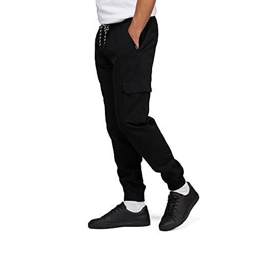 Mens Stretch Twill Comfort Fit Elastic Waist Cargo Jogger Pants Black X-Large #TOP2