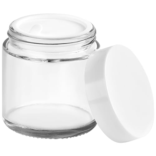 TUZAZO 4oz Small Glass Jars with White Lids, 2 Pack Round Clear Glass Jars with Inner Liners & Stickers Reusable Empty Cosmetic Containers for Lotions, Body Butters, Creams, Powders, Candles4