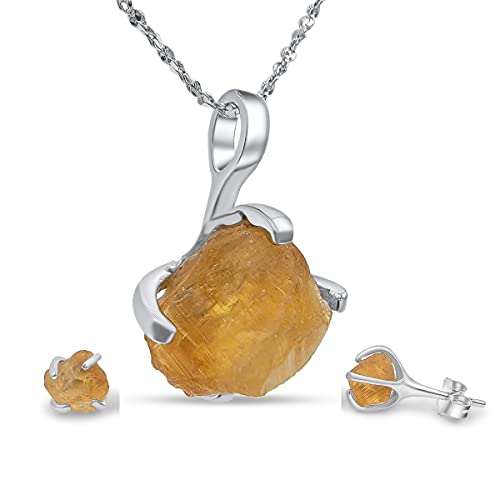 Real raw citrine jewelry set with...
