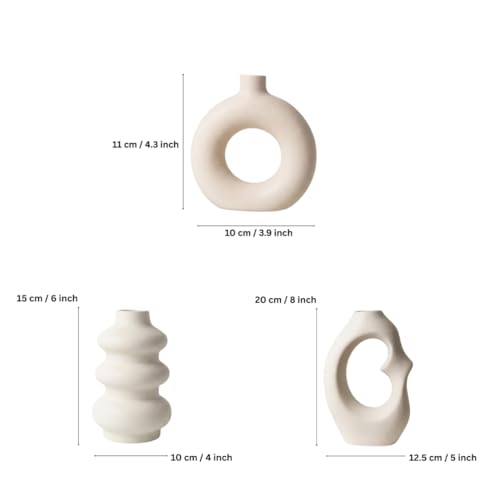 Image of Ceramic Decorative Vase Set of 3 | Modern Nordic Donut Shape Vases | Aesthetic Flower Vase for Home Decoration, Living Room, Office, Shelf Styling | Matte Finish
