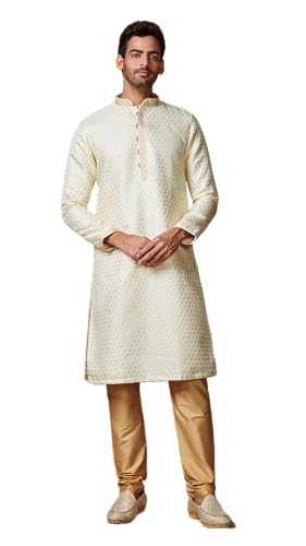 Image of Manyavar Men's Jacquard Self Patterned Kurta Pyjama Set (2pcs)
