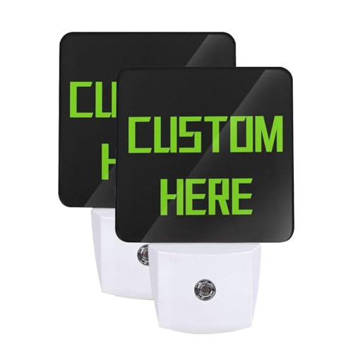 Image of Personalized Lamp 2 Set Custom LED Plug-in Night Light with 2 Different Pictures Photos, Text Auto Sensor Text Nightlights for Bedroom Bathroom Decor Gifts