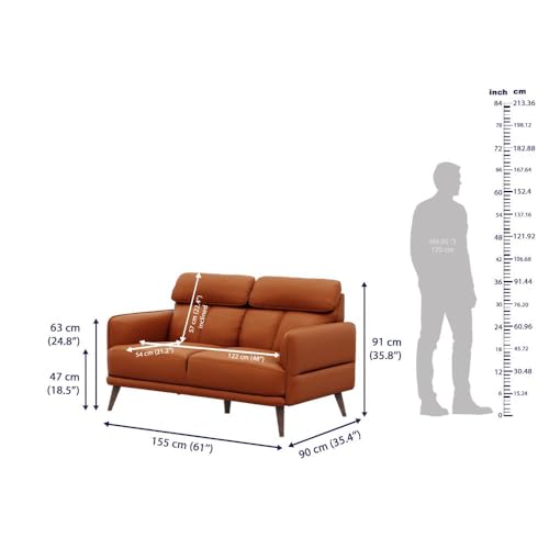 Image of Wakefit 4 Seater Modern Tan Leatherette Sofa Set | 5 Year Warranty | 2 Seater (L 1.5 m x W 90 cm x H 91 cm), 1 Seater (L 93 cm x W 90 cm x H 91 cm), 1 Ottoman