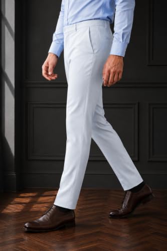 Image of SaintX Men's Premium 4-Way Comfort Stretch Formal Trousers | Smart Sweat Wicking Wrinkle Free Fabric | Smarter Techno Flex Expandable Waistband | Stylish Slim Fit | Daily Office Wear