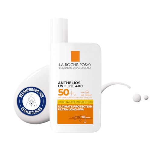 La Roche Posay Protector Solar, SPF50+, Previene el Estrés Oxidativo, Resistente al Agua, Sudor y Arena, Fórmula con Mexoryl 400, Fluido Invisible, Anthelios UV-MUNE 400, 50 ml