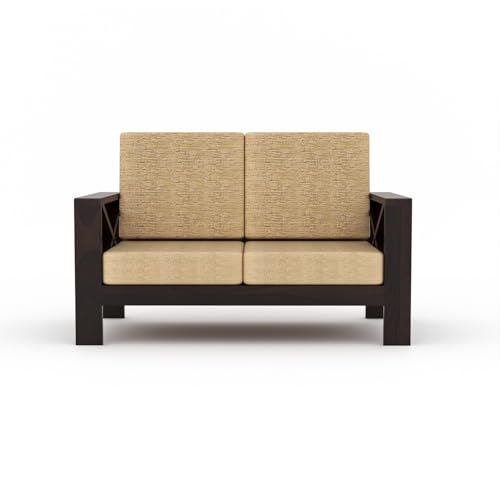 Image of Sheesham Wooden 7 Seater Sofa for Living Room | Rosewood 7 Seater Cushion Sofa X-Legs | Solid Wood Sofa Set for Lounge (3+2+2,Walnut)