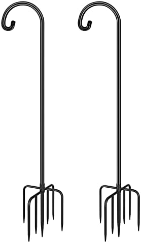 FEED GARDEN Shepards Hooks for Outdoor Bird Feeder Pole 92 Inch Adjustable Tall Heavy Duty Shepherds Hooks for Hanging Plant Baskets, Solar Lights, Wedding Decor, Lanterns, Black (2 Pack)