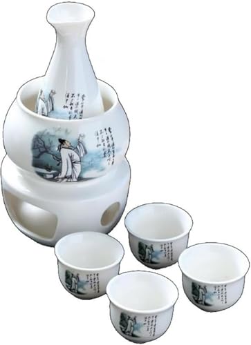 AZIEBAY 日本酒・焼酎用熱燗器セット|伝統的な禅スタイル陶磁器|冷酒・熱燗・常温対応|美濃焼|酒瓶・徳利・酒カップ付き 家庭用・贈答用に最適