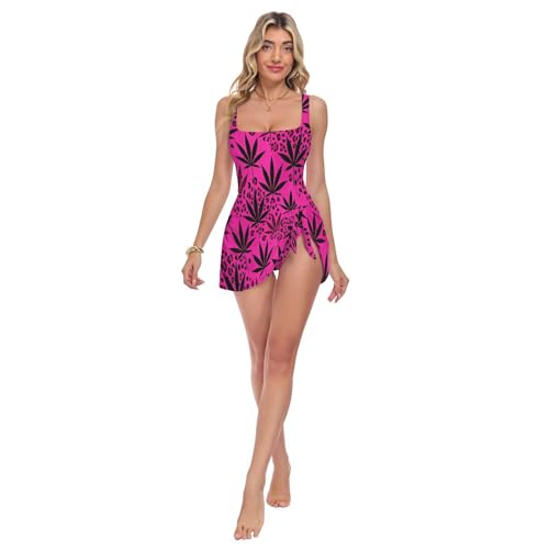 Contrôle du ventre maillot de bain une pièce feuille magenta gainant plage