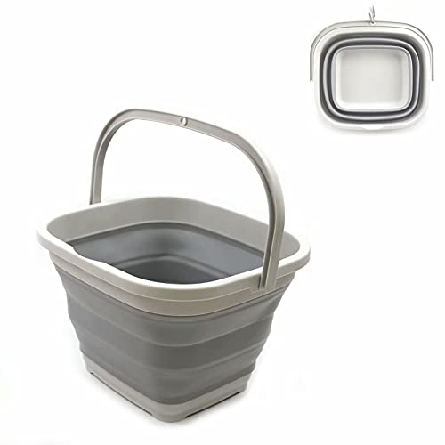 Collapsible Hand Basket Portable Plastic Laundry Bucket Pop Up Storage Container/Organizer -Portable Washing Tub -Space Saving Hamper/Basket for Home Cleaning 1Pcs Rectangular,Grey 10L(2.6gallon)