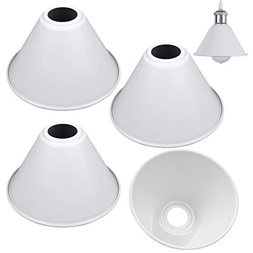 Image of 4-Pack 7.08 inch Industrial Vintage Metal Bulb Guard Iron White Hanging Cone Holder DIY Light Shade Decorative Replacement Lamp Shade for Pendant Light Table Lamp Wall lamp Wall Sconce