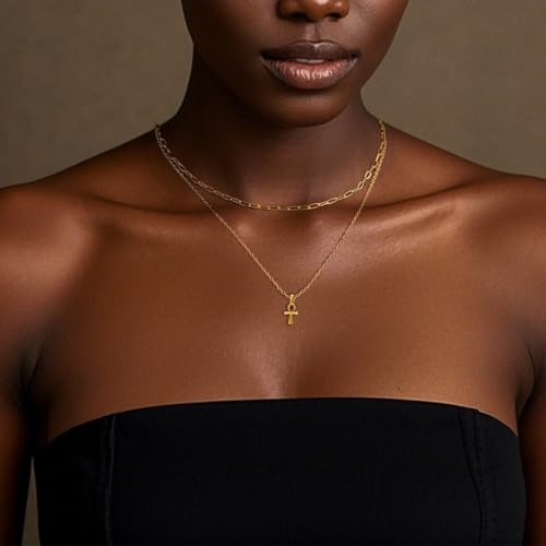 Gold Necklace for Women Dainty 18K Gold Plated Evil Eye Gold Cross Starfish Shell Pendant Cute Cimple Necklaces for Women Trendy3