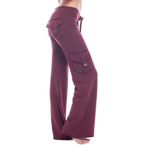 WXMSJN Pantaloni da Yoga con Coulisse E Tasche con Bottoni in Vita Elasticizzati Autunnali Pantaloni A Gamba Larga