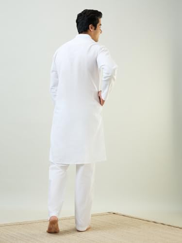 Image of SleepZ by Raymond Men Comfort Fit Solid Pattern Cotton Polyester Blend Mandrin Collar Kurta Set