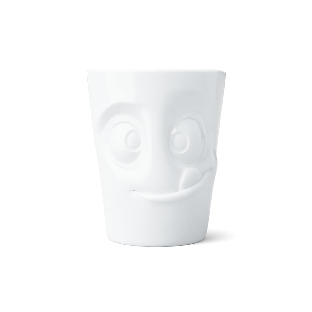 FIFTYEIGHT PRODUCTS TASSEN Porcelain Mug with Handle, Tasty Face Edition, 11 oz. White (Single Coffee Mug) Coffee Cup