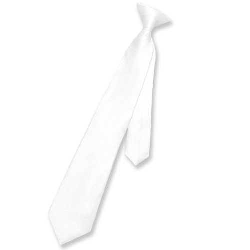 Vesuvio Napoli Boy's CLIP-ON NeckTie Solid WHITE Color Youth Neck Tie