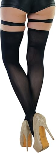 Image of ToBeInStyle Women's Opaque Closed Toe Thigh Highs With Attached Garters