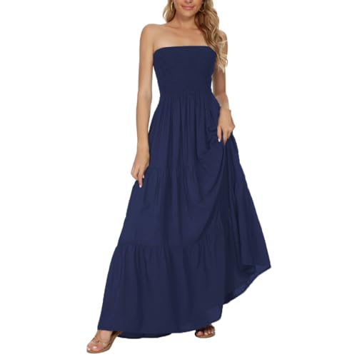 Image of Women's Summer Strapless Tube Top Maxi Dresses Off Shoulder Boho Beach Long Dress