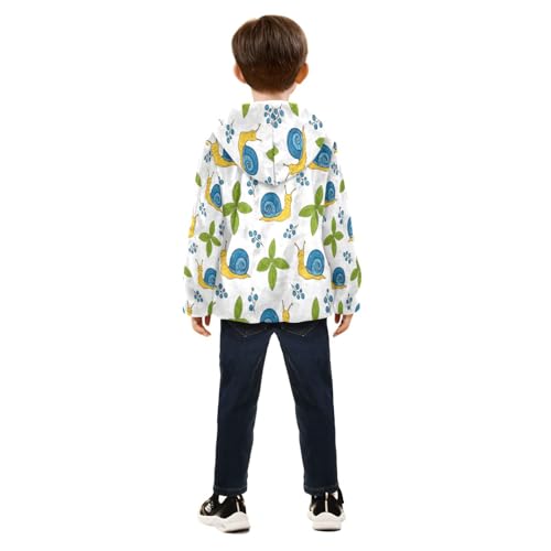 Snail and Leaf Pattern Print Toddler Fleece Jacket Girl Boys Hooded Fleece Jacket Coat Warm Outwear Zip-up 3-10T4