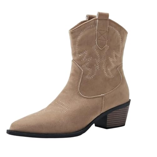 AHUFGN Botas Cowboy Botas de Gladiador for Mujer, hasta la Rodilla, con Bordado a la Moda, Zapatos de tacón Alto Grueso, Botines Largos for Exteriores for Mujer(Style 1,39)