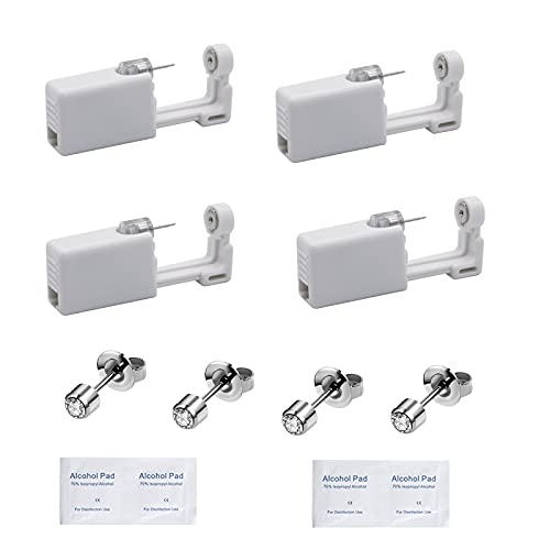 YWDKJGS Ear Piercing Kit - 4 Pack Ear Piercing Kits with 4 mm Stud Earrings, Surgical Steel Material...