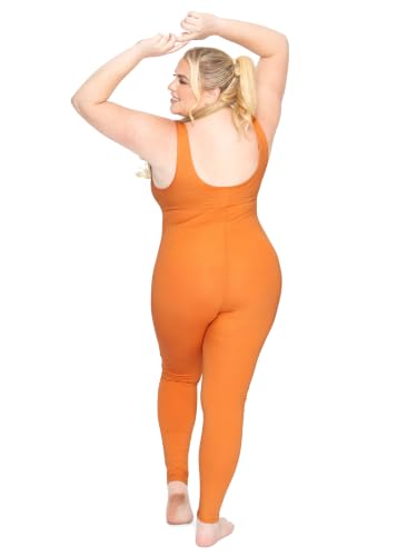 Image of STRETCH IS COMFORT Womens Plus Size Tank Unitard Athletic Rompers For Women | 95% cotton 5% spandex, round neckline, sleeveless straps, U-back, seamless front, one piece outfits for women, workout romper