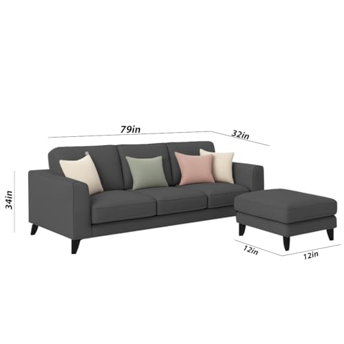 Image of Casaliving Grayon 3 Seater Convertible Sofa Set for Living Room, 3 Seater & Ottoman Modular Sectional Couch for Small Space (Black Colour) Fabric Sofa Set for Living Room