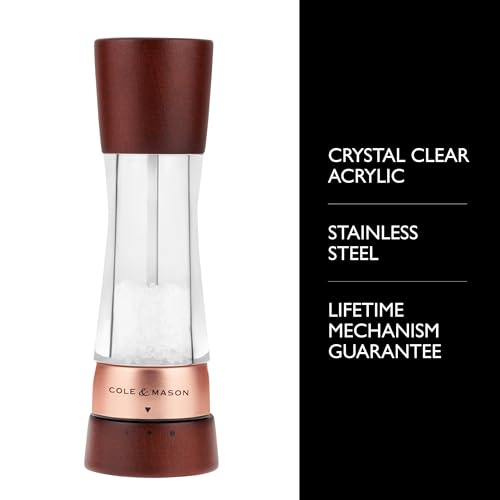 Image of Cole & Mason Derwent Salt Mill - Gourmet Precision Salt Grinder - Refillable Seasoning and Spice Tools - Adjustable Seat, Himalayan and Kosher Salt Grinder Settings - Rose Gold