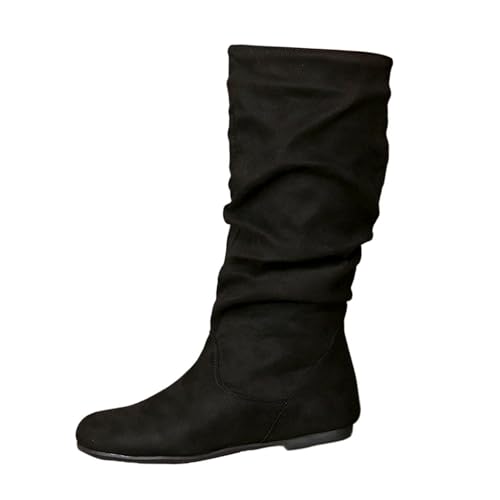 Generisch 2025 Botas de mujer de moda de color sólido con pliegues estilo británico, botas medianas con suela plana Zapatos elegantes de verano para mujer, Negro , 41 EU Generisch 2025 Botas de mujer de moda de color sólido con pliegues estilo británico, botas medianas con suela plana Zapatos elegantes de verano para mujer, Negro , 41 EU