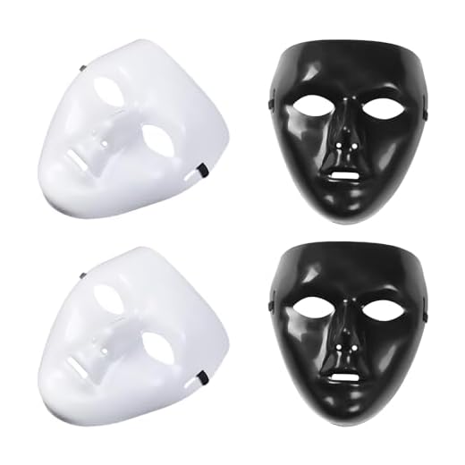 KSBBHDS Máscara de 4 piezas, máscara de mascarada, máscara de carnaval, máscara de cara completa, accesorio para disfraz, máscara de mascarada, accesorio para cubrir la cara (negro, blanco)